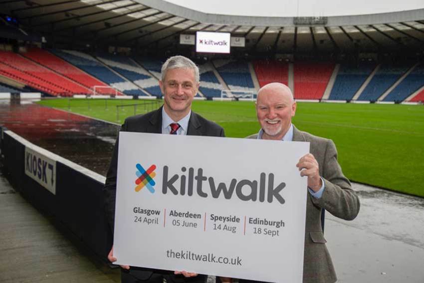 Eddie Hawthorne with Sir Tom Hunter at The Kiltwalk 2016 launch at Hampden last year.